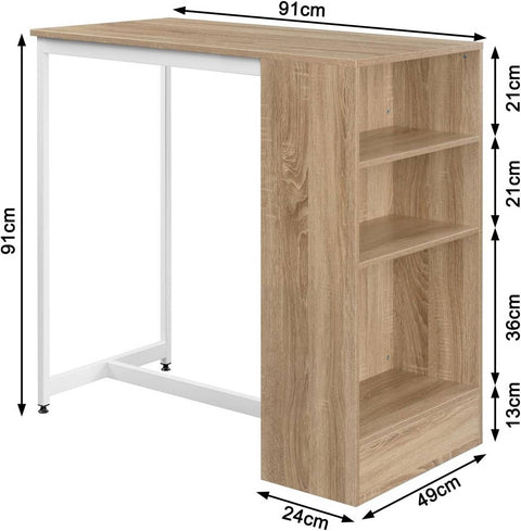 Rootz Home Bar Table with Shelf - Kitchen Counter - Bistro Table - Wood Material - 91cm x 91cm x 49cm