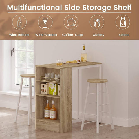 Rootz Home Bar Table with Shelf - Kitchen Counter - Bistro Table - Wood Material - 91cm x 91cm x 49cm