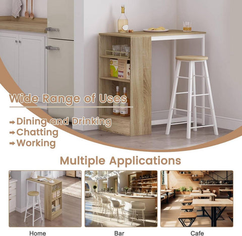Rootz Home Bar Table with Shelf - Kitchen Counter - Bistro Table - Wood Material - 91cm x 91cm x 49cm