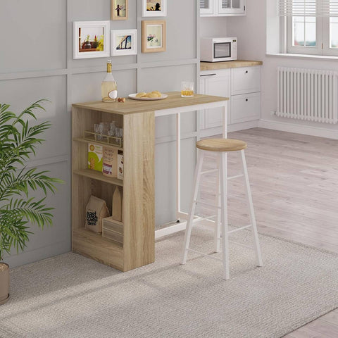 Rootz Home Bar Table with Shelf - Kitchen Counter - Bistro Table - Wood Material - 91cm x 91cm x 49cm