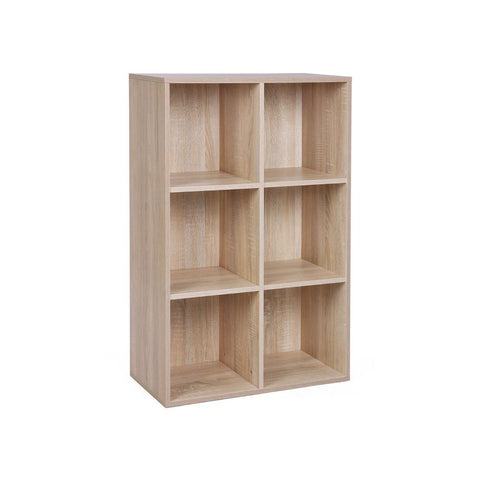 Rootz Bookcase - Bookcase With 6 Compartments - Wooden Bookcase - Wall-mounted - Industrial Bookcase - Tall Bookshelf - Chipboard - Melamine Coating - Light Oak - 65.5 x 97.5 x 30cm (W x H x D)
