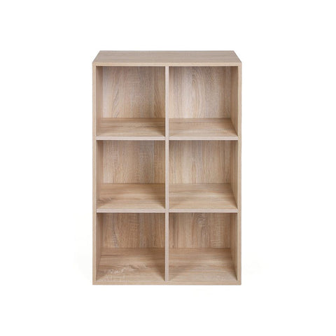 Rootz Bookcase - Bookcase With 6 Compartments - Wooden Bookcase - Wall-mounted - Industrial Bookcase - Tall Bookshelf - Chipboard - Melamine Coating - Light Oak - 65.5 x 97.5 x 30cm (W x H x D)