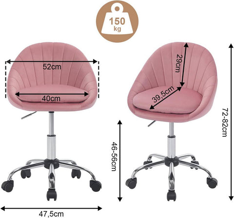 Rootz Office Chair - Velvet Chair - Swivel Chair - Ergonomic Chair - Height Adjustable - 52cm x (72-82)cm x 52cm - Suitable for Home & Office