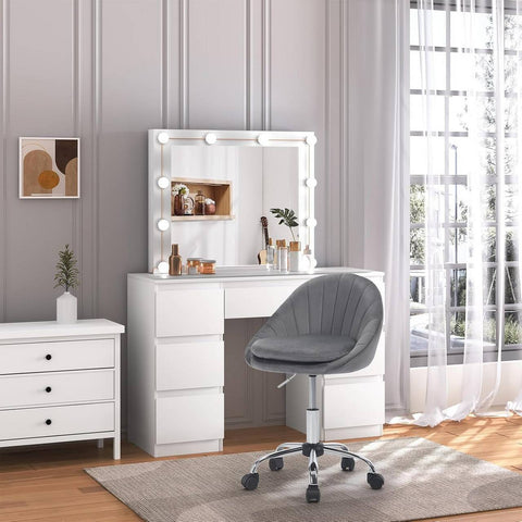 Rootz Office Chair - Velvet Desk Chair - Swivel Chair - Ergonomic Cosmetics Chair - Thick Double Padding - Adjustable Height - 52cm x (72-82cm) x 52cm