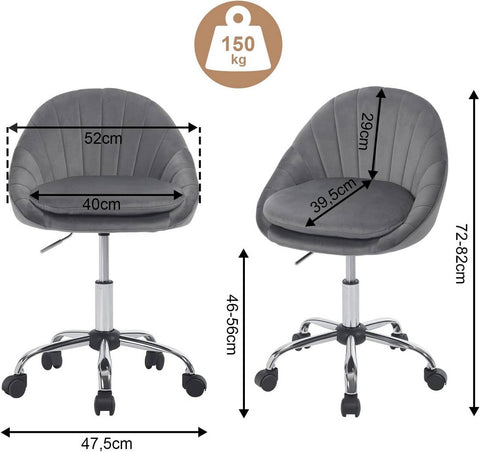 Rootz Office Chair - Velvet Desk Chair - Swivel Chair - Ergonomic Cosmetics Chair - Thick Double Padding - Adjustable Height - 52cm x (72-82cm) x 52cm