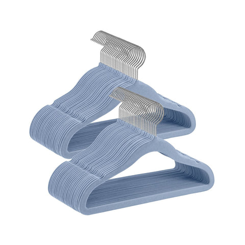 Rootz 50 Pack Children's Clothes Hangers - Pale Blue - ABS Plastic - Velvet - Metal Hook - Lightweight - Space-saving - Durable - 30cm x 20.5cm - 2.4kg - 3kg Capacity