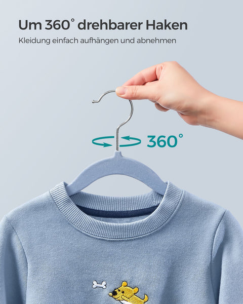 Rootz 50 Pack Children's Clothes Hangers - Pale Blue - ABS Plastic - Velvet - Metal Hook - Lightweight - Space-saving - Durable - 30cm x 20.5cm - 2.4kg - 3kg Capacity