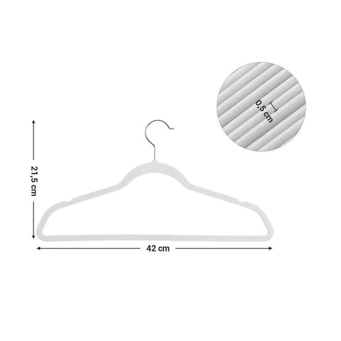 Rootz Set Of 20 Clothes Hangers - Velvet Hanger - With Rotating Hook - Plastic ABS - Metal Hook - White - 42 x 0.5 x 21.5 cm