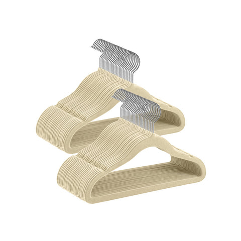 Rootz 50 Pack Children's Clothes Hangers - Kids Hangers - Wardrobe Organizers - ABS Plastic - Velvet - Metal Hook - 30cm x 20.5cm - Sand Beige - Lightweight - Durable - Space-saving