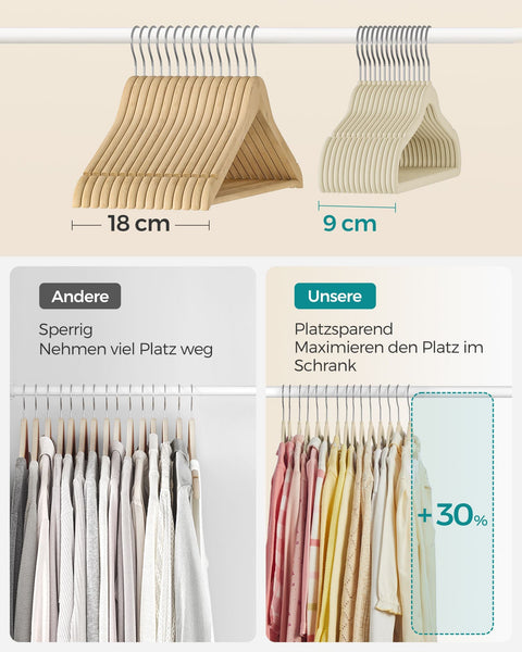 Rootz 50 Pack Children's Clothes Hangers - Kids Hangers - Wardrobe Organizers - ABS Plastic - Velvet - Metal Hook - 30cm x 20.5cm - Sand Beige - Lightweight - Durable - Space-saving