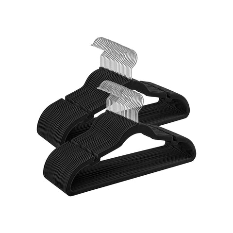 Rootz 50 Pack Velvet Clothes Hangers - Black Hangers - Space Saving Hangers - Non-Slip Hangers - Velvet Hangers - ABS Plastic - Metal Hook - 43cm x 22cm - Lightweight - 3.7kg - 5kg Capacity