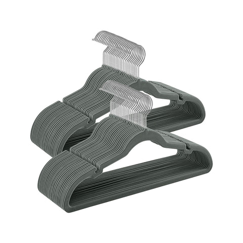 Rootz 50 Pack Velvet Clothes Hangers - Gray Hangers - Space Saving Hangers - Non-Slip Hangers - Velvet Material - ABS Plastic - Metal Hook - 43cm x 22cm - 3.7kg - 5kg Capacity
