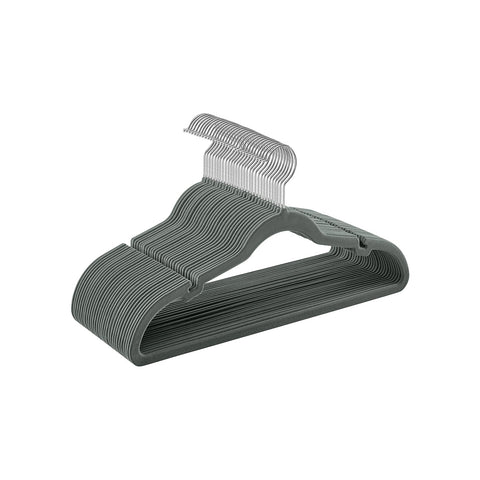 Rootz 30 Pack Gray Velvet Hangers - Space Saving Hangers - Non-Slip Hangers - ABS Plastic - Metal Hook - 43cm x 0.6cm x 22cm - 2.2kg - 5kg Capacity