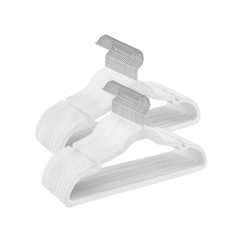 Rootz 50 Pack White Velvet Clothes Hangers - ABS Plastic - Metal Hook - Space Saving - Non-Slip - Durable - 43cm x 22cm - 3.7kg - 5kg Capacity
