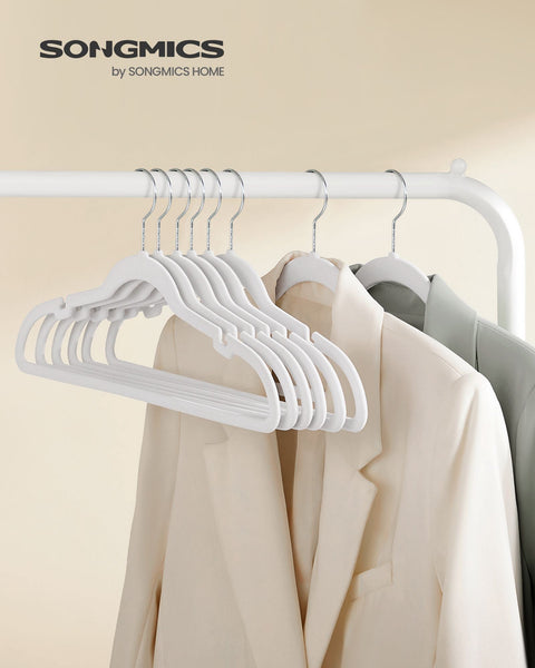 Rootz 50 Pack White Velvet Clothes Hangers - ABS Plastic - Metal Hook - Space Saving - Non-Slip - Durable - 43cm x 22cm - 3.7kg - 5kg Capacity