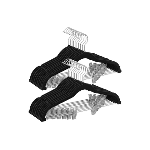 Rootz 20 Pack Velvet Hangers - Black Clothes Hangers - Space Saving Hangers - ABS Plastic - Metal - Non-Slip Design - 42.5cm x 23.5cm - 1.8kg - 5kg Capacity - 2.5kg Capacity