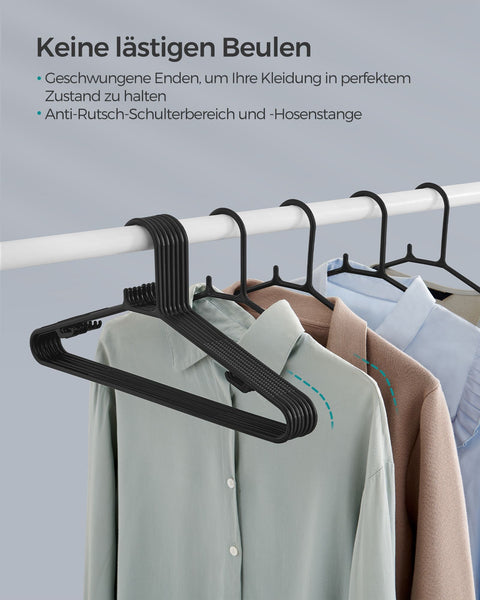 Rootz 50 Pack Plastic Clothes Hangers - Black Hangers - PP Plastic - Lightweight - Space-saving - Durable - 41.5cm x 20.5cm - Max Load 2.5kg