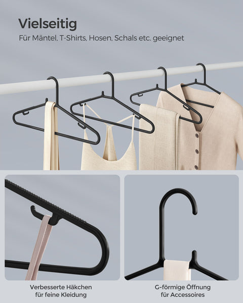 Rootz 50 Pack Plastic Clothes Hangers - Black Hangers - PP Plastic - Lightweight - Space-saving - Durable - 41.5cm x 20.5cm - Max Load 2.5kg