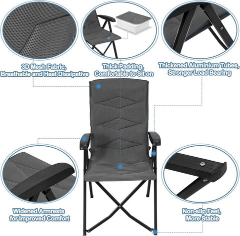 Rootz Adjustable Backrest Outdoor Chair - Garden Lounger - Folding Camp Chair - Breathable Mesh - 49cm x 101cm x 47cm