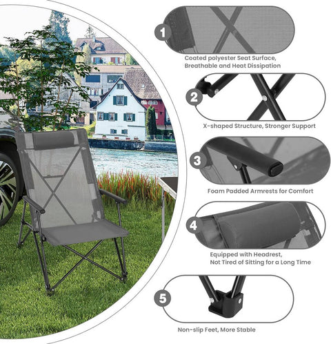Rootz High Back Camping Chair - Fishing Chair - Outdoor Chair - Coated Polyester Material - 60cm x 85cm x 81cm