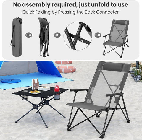 Rootz High Back Camping Chair - Fishing Chair - Outdoor Chair - Coated Polyester Material - 60cm x 85cm x 81cm