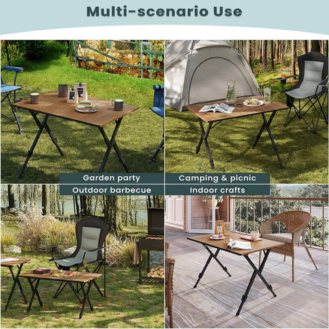 Rootz Folding Camping Table - Foldable Picnic Table - Portable Outdoor Table - Aluminum Alloy - Adjustable Height - 92cm x (49-58cm) x 60cm