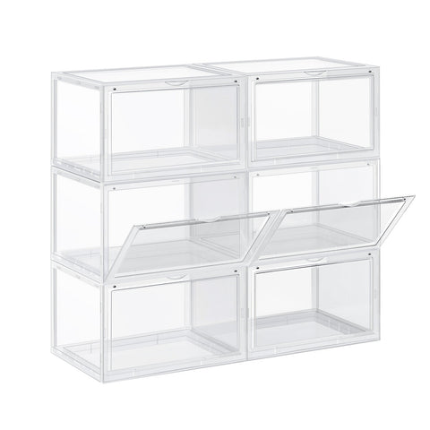 Rootz 6 Pack Shoe Box Set - Shoe Organizer - Storage Containers - Transparent Boxes - Stackable Design - PP Material - 36cm x 28cm x 22cm