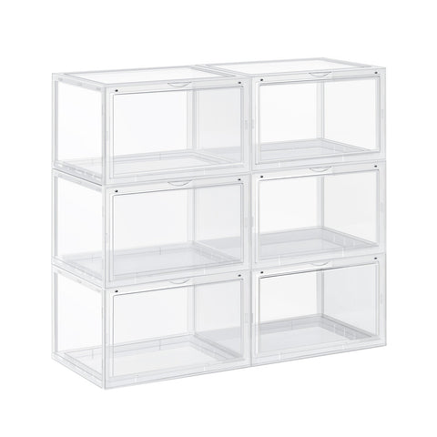 Rootz 6 Pack Shoe Box Set - Shoe Organizer - Storage Containers - Transparent Boxes - Stackable Design - PP Material - 36cm x 28cm x 22cm
