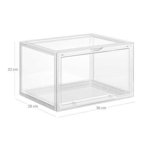 Rootz 6 Pack Shoe Box Set - Shoe Organizer - Storage Containers - Transparent Boxes - Stackable Design - PP Material - 36cm x 28cm x 22cm
