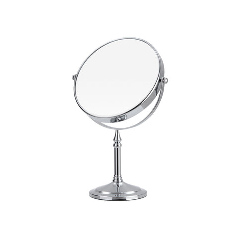 Rootz Stainless Steel and Brass Standing Mirror - Makeup Mirror - Vanity Mirror - 360° Rotation - 10x Magnification - Stable Base - 20cm Diameter - 36cm Height