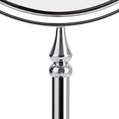 Rootz Stainless Steel and Brass Standing Mirror - Makeup Mirror - Vanity Mirror - 360° Rotation - 10x Magnification - Stable Base - 20cm Diameter - 36cm Height