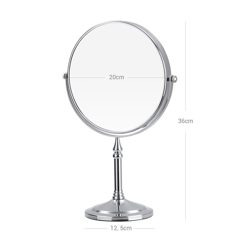 Rootz Stainless Steel and Brass Standing Mirror - Makeup Mirror - Vanity Mirror - 360° Rotation - 10x Magnification - Stable Base - 20cm Diameter - 36cm Height