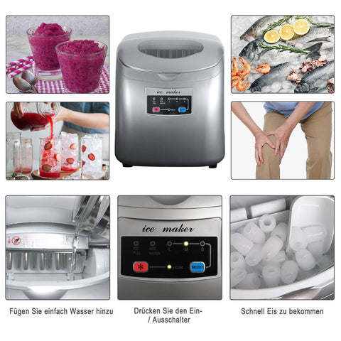 Rootz Ice Cube Maker - Home Ice Machine - Electric Ice Maker - 12kg/24hrs - BPA-Free Ice Scoop - Self-Cleaning - 28cm x 32cm x 35cm