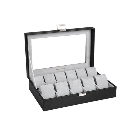 Rootz Watch Box - Elegant Watch Box For 11 Watches - Watch Storage Box - Luxury Watch Organizer - Travel Watch Case - Multi-slot Watch Box - MDF Boards - Black - 30 x 8 x 20 cm (W x H x D)