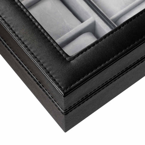 Rootz Watch Box - Elegant Watch Box For 11 Watches - Watch Storage Box - Luxury Watch Organizer - Travel Watch Case - Multi-slot Watch Box - MDF Boards - Black - 30 x 8 x 20 cm (W x H x D)