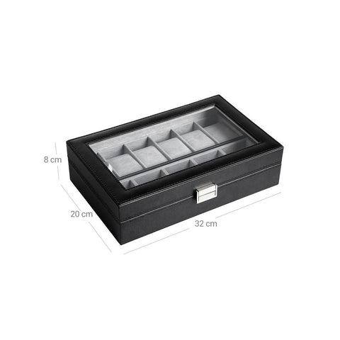 Rootz Watch Box - Elegant Watch Box For 11 Watches - Watch Storage Box - Luxury Watch Organizer - Travel Watch Case - Multi-slot Watch Box - MDF Boards - Black - 30 x 8 x 20 cm (W x H x D)