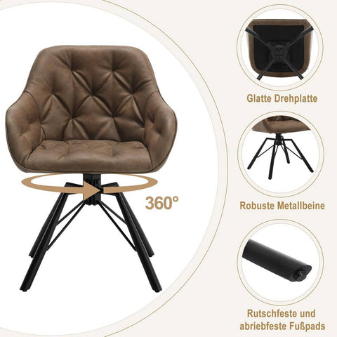 Rootz Dining Chair Swivel - Kitchen Chair - Rotatable Upholstered Chair - Faux Leather - 57.5cm x 82.5cm x 53cm