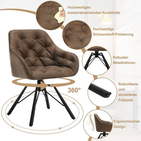 Rootz Dining Chair Swivel - Kitchen Chair - Rotatable Upholstered Chair - Faux Leather - 57.5cm x 82.5cm x 53cm
