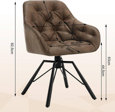 Rootz Dining Chair - Swivel Kitchen Chair - Rotating Armchair - Faux Leather - Ergonomic Design - 57.5cm x 82.5cm x 53cm