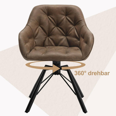 Rootz Dining Chair Swivel - Kitchen Chair - Rotatable Upholstered Chair - Faux Leather - 57.5cm x 82.5cm x 53cm
