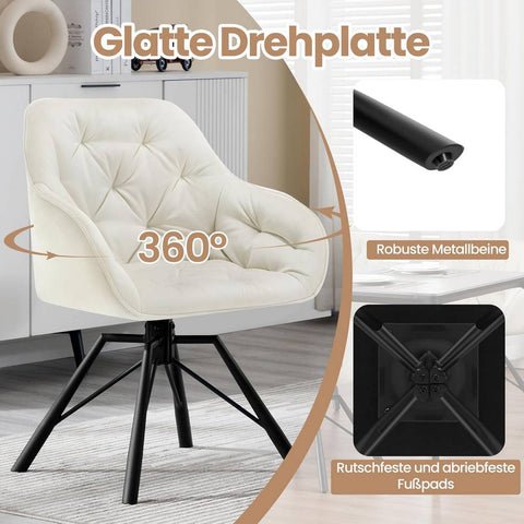 Rootz Velvet Dining Chair - Swivel Kitchen Chair - Modern Armchair - 360° Rotatable - High Backrest - Robust Metal Legs - 57.5cm x 82.5cm x 53cm