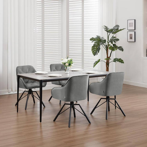 Rootz Dining Chair - Swivel Armchair - Ergonomic Chair - Velvet Cover - 57.5cm x 82.5cm x 53cm