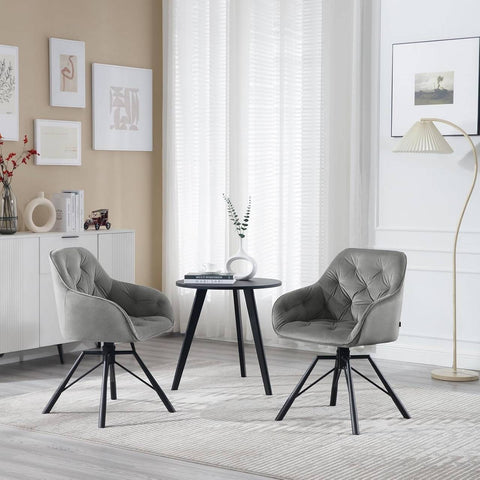 Rootz Dining Chair - Swivel Armchair - Ergonomic Chair - Velvet Cover - 57.5cm x 82.5cm x 53cm