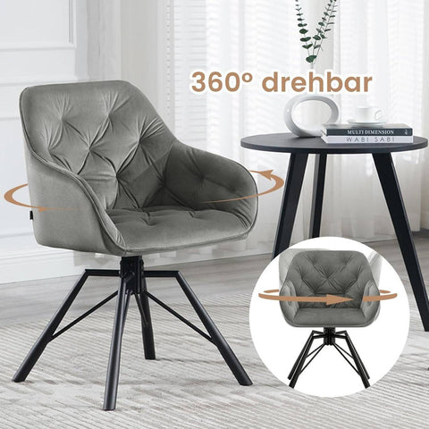 Rootz Dining Chair - Swivel Armchair - Ergonomic Chair - Velvet Cover - 57.5cm x 82.5cm x 53cm