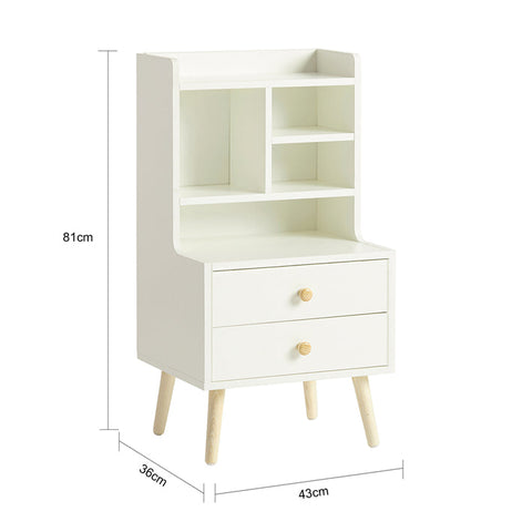 Rootz Bedside Table - Nightstand - Sofa Table - Spacious Storage with 4 Compartments & 2 Drawers - Modern Pine Wood Accents - Durable PB Material - 43cm x 81cm x 36cm