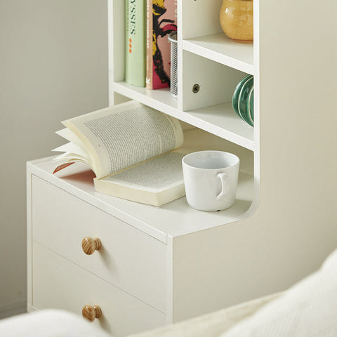 Rootz Bedside Table - Nightstand - Sofa Table - Spacious Storage with 4 Compartments & 2 Drawers - Modern Pine Wood Accents - Durable PB Material - 43cm x 81cm x 36cm