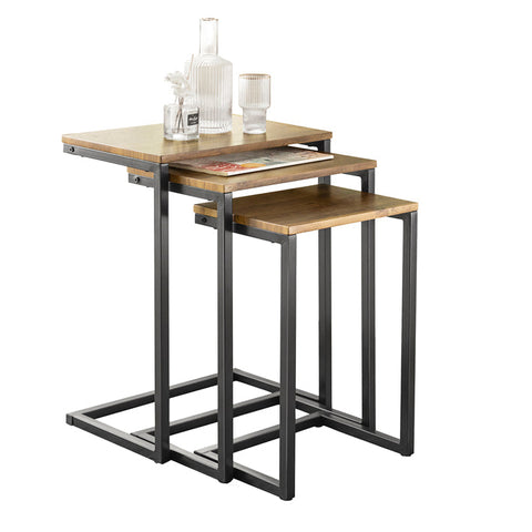 Rootz Set of 3 Nesting Tables - Side Tables - Coffee Tables - Space Saving Design - MDF & Metal - 46cm x 61cm x 30cm