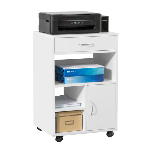 Rootz Multi-Functional Printer Table - Office Storage Cabinet - Side Table - Coffee Table - Versatile Use - Lockable Wheels - Durable PB Material - 50cm x 75cm x 40cm