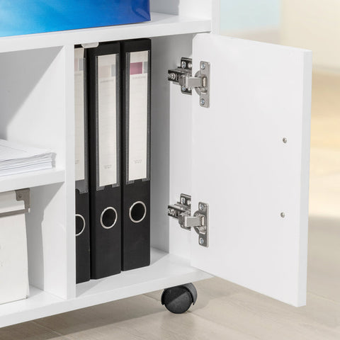 Rootz Multi-Functional Printer Table - Office Storage Cabinet - Side Table - Coffee Table - Versatile Use - Lockable Wheels - Durable PB Material - 50cm x 75cm x 40cm
