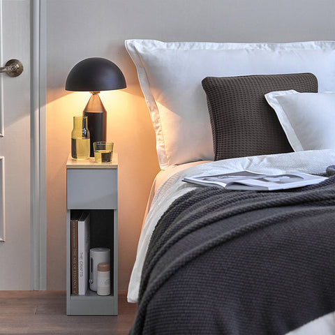 Rootz Modern Bedside Table Set of 2 - Sofa Table - Side Table - Light Gray - with Drawer and Open Compartment - Stable with Non-Slip Pads - 20cm x 60cm x 35cm